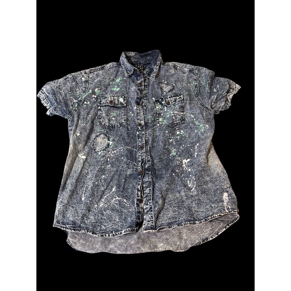 Enter The Void Mens XL Custom Paint Splatter Acid Wash Short Sleeve Button Shirt